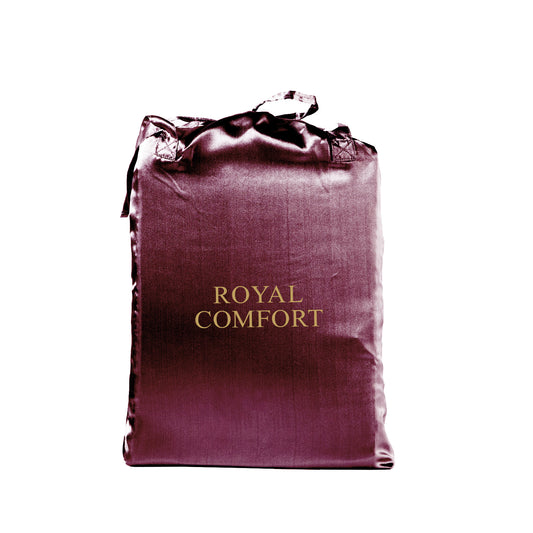 Royal Comfort Satin Sheet Set 4 Piece Fitted Flat Sheet Pillowcases - King - Malaga Wine