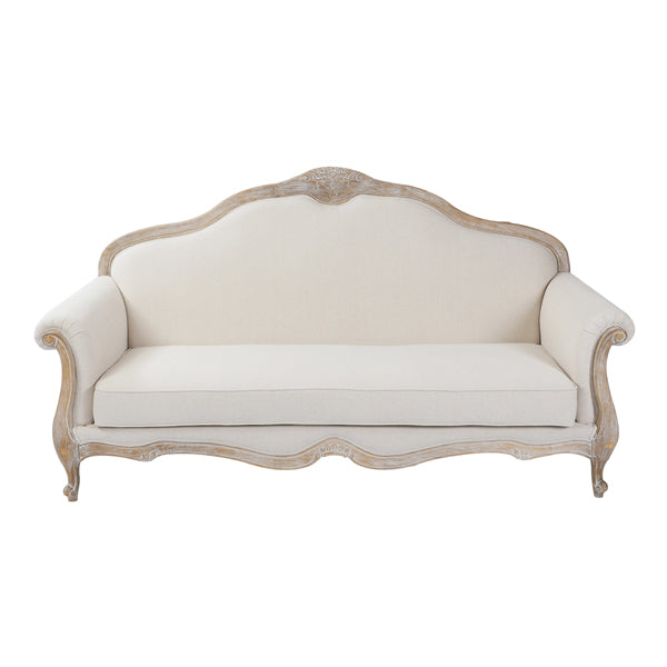 Oak Wood White Washed Finish Rolled Armrest 3+1+1 Seater Sofa Set Linen Fabric
