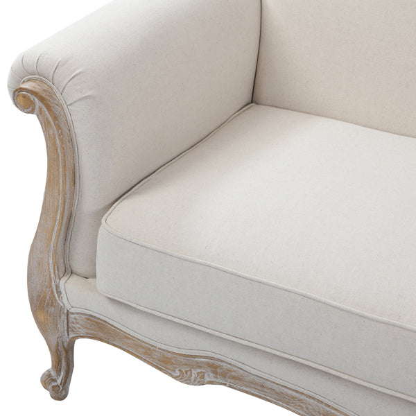 Oak Wood White Washed Finish Rolled Armrest 3+1+1 Seater Sofa Set Linen Fabric