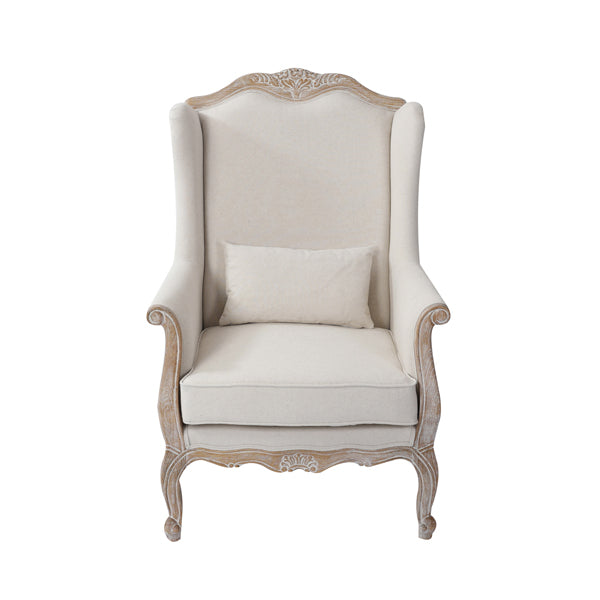Oak Wood White Washed Finish Rolled Armrest 3+1+1 Seater Sofa Set Linen Fabric