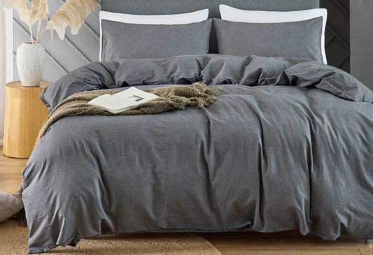 Luxton Super King Size Grey Vintage Washed Cotton Quilt Cover Set(3PCS)