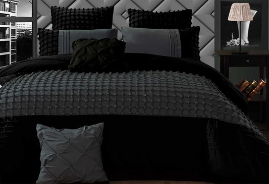Luxton King Size Stone Grey Cross Pintuck Quilt Cover Set(3PCS)