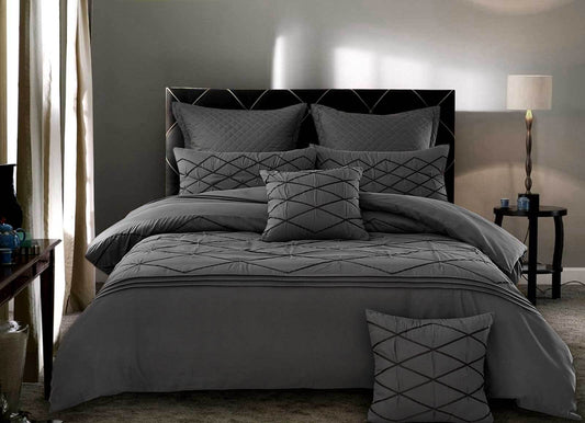 Luxton Super King Size 3pcs Embroidered Grey Quilt Cover Set