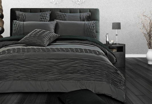 Luxton King Size Stone Grey Pintucking Quilt Cover Set (3PCS)