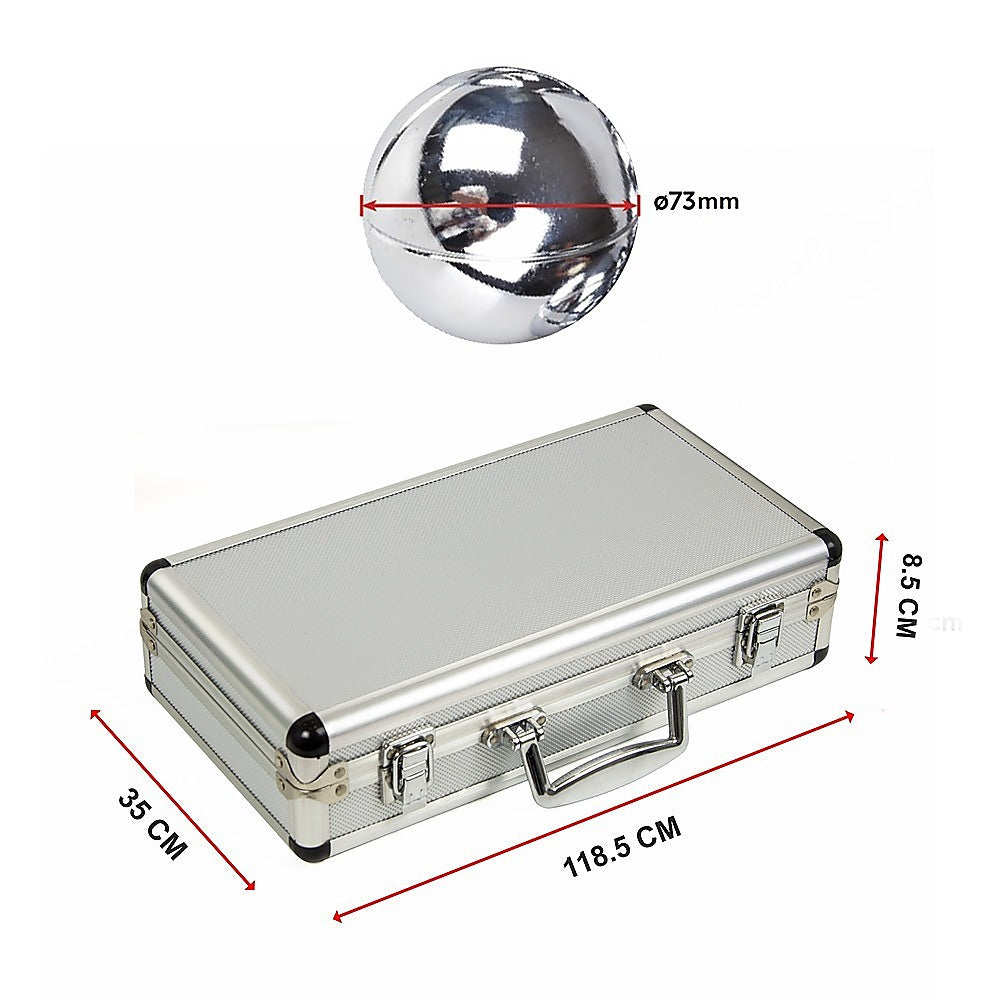 Deluxe Boules Bocce 8 Alloy Ball Set with Wooden Case
