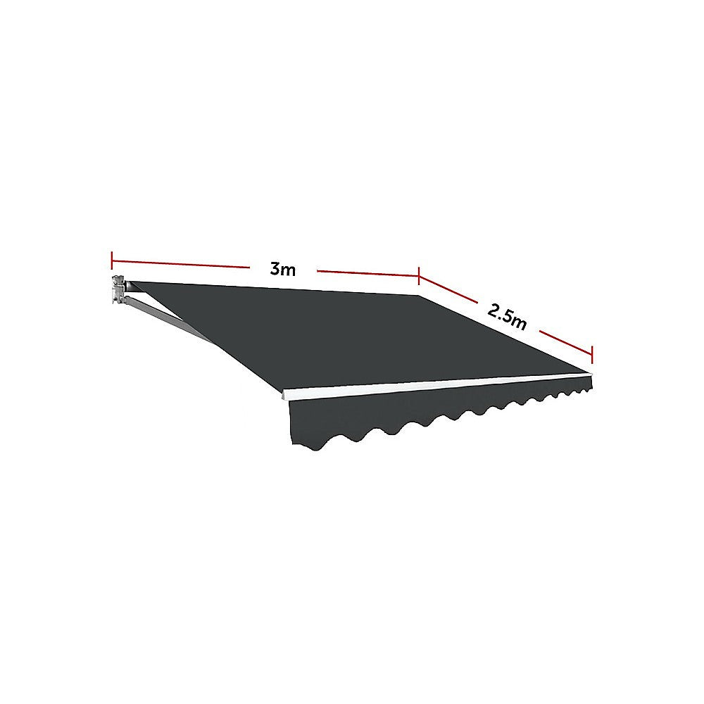 Outdoor Folding Arm Awning Retractable Sunshade Canopy Grey 3.0m x 2.5m