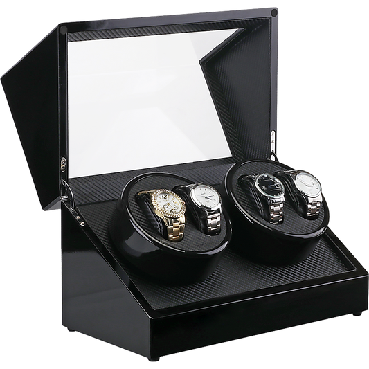 Automatic Quad Watch Winder Wood Display Box Case Motor Rotation Storage