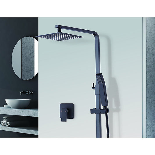WELS 8" Rain Shower Head Set Square Dual Heads Faucet High Pressure With Mixer