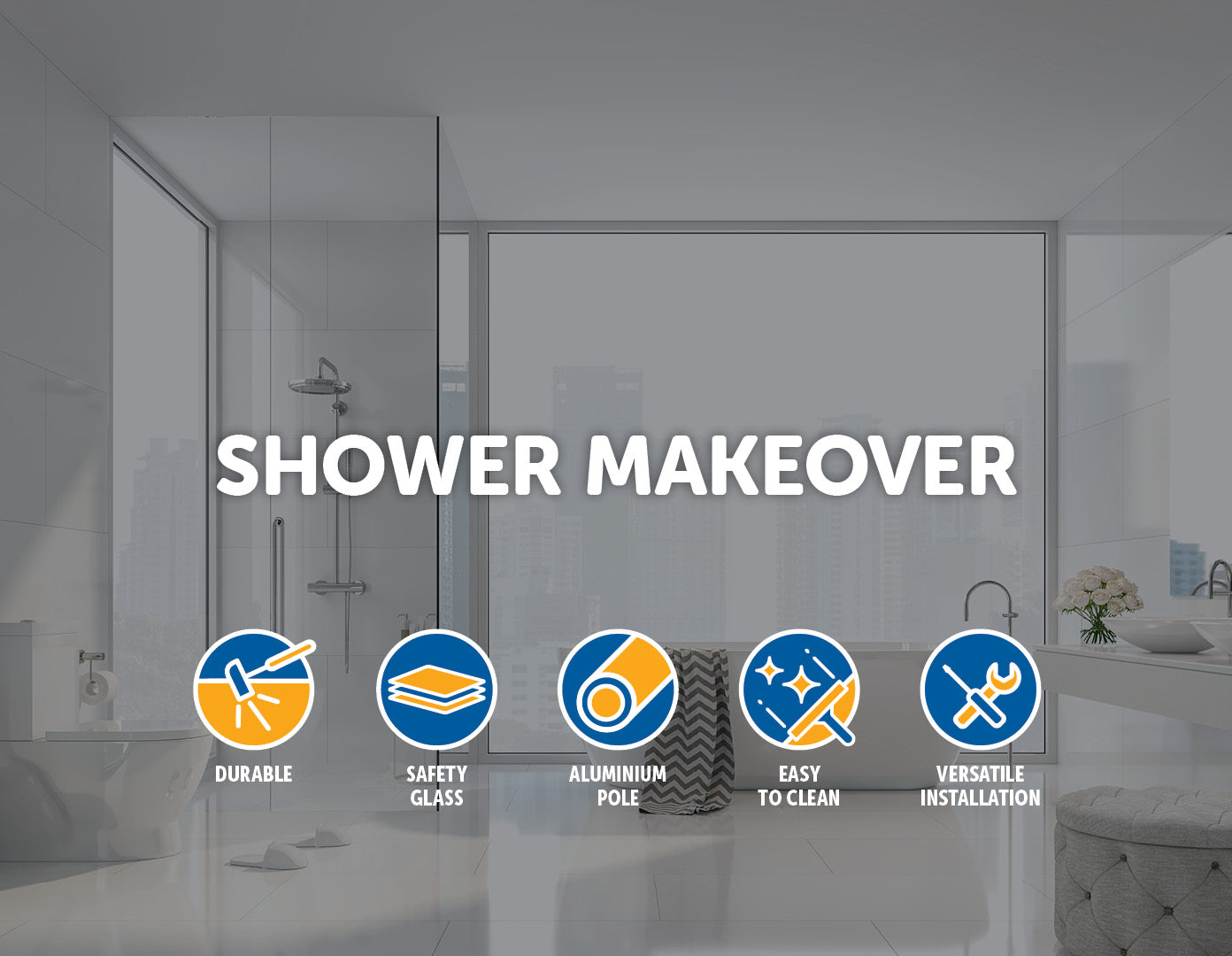 1000 x 2100mm Frameless 10mm Safety Glass Shower Screen