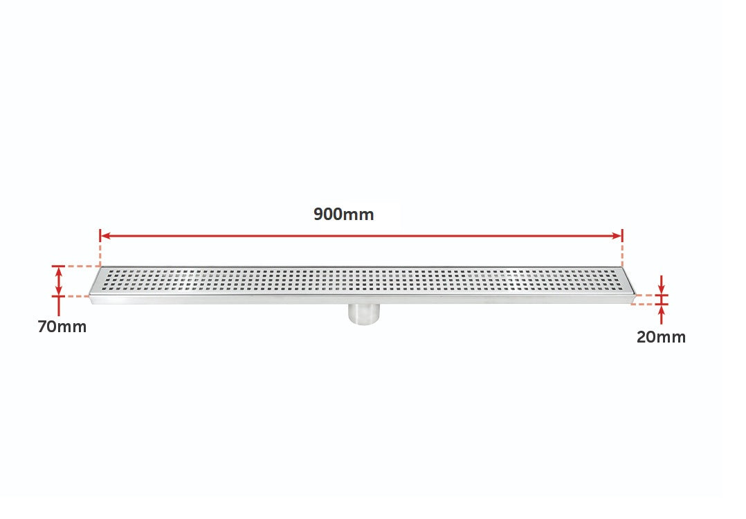 900mm Bathroom Shower Stainless Steel Grate Drain w/Centre outlet Floor Waste Square Pattern