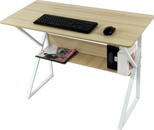 Wood & Metal Computer Desk with Shelf Home Office Furniture