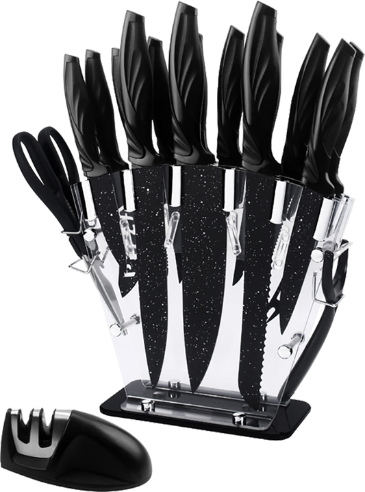 Kitchen 17 Pc Knife Set w/ Block & Sharpener Chef Bread Steak Knives