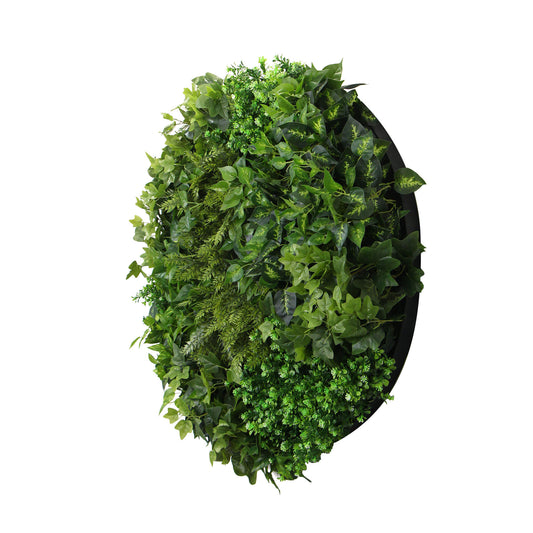 Slimline Artificial Green Wall Disc Art 100cm Mixed Green Fern (Black)