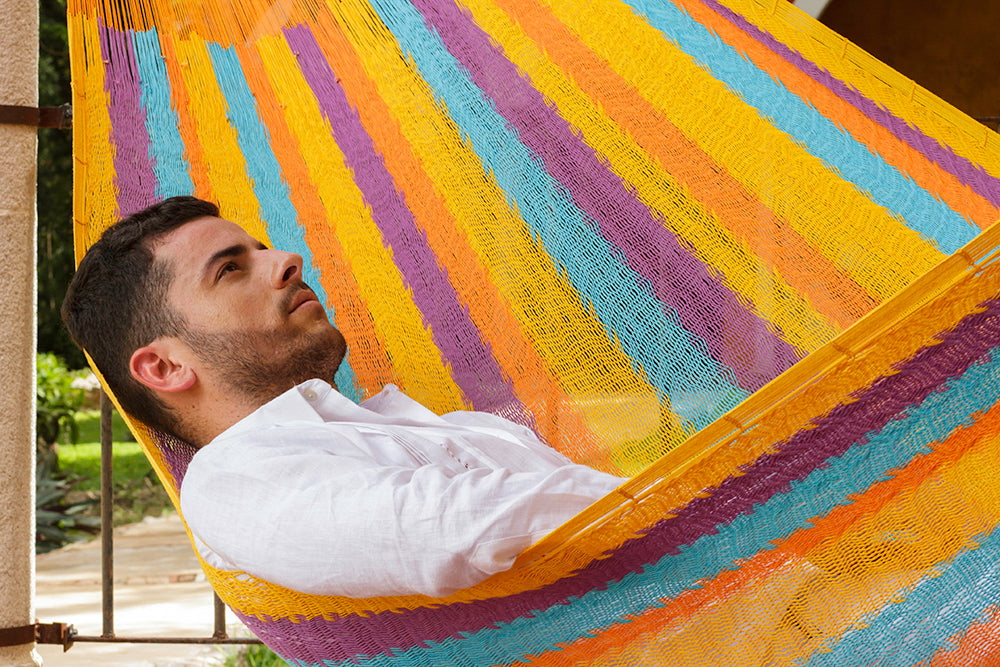 Mayan Legacy King Size Cotton Mexican Hammock in Alegra Colour