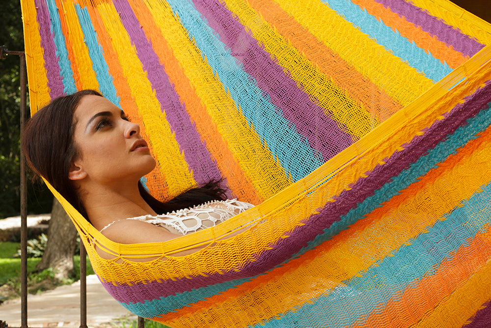 Mayan Legacy King Size Cotton Mexican Hammock in Alegra Colour