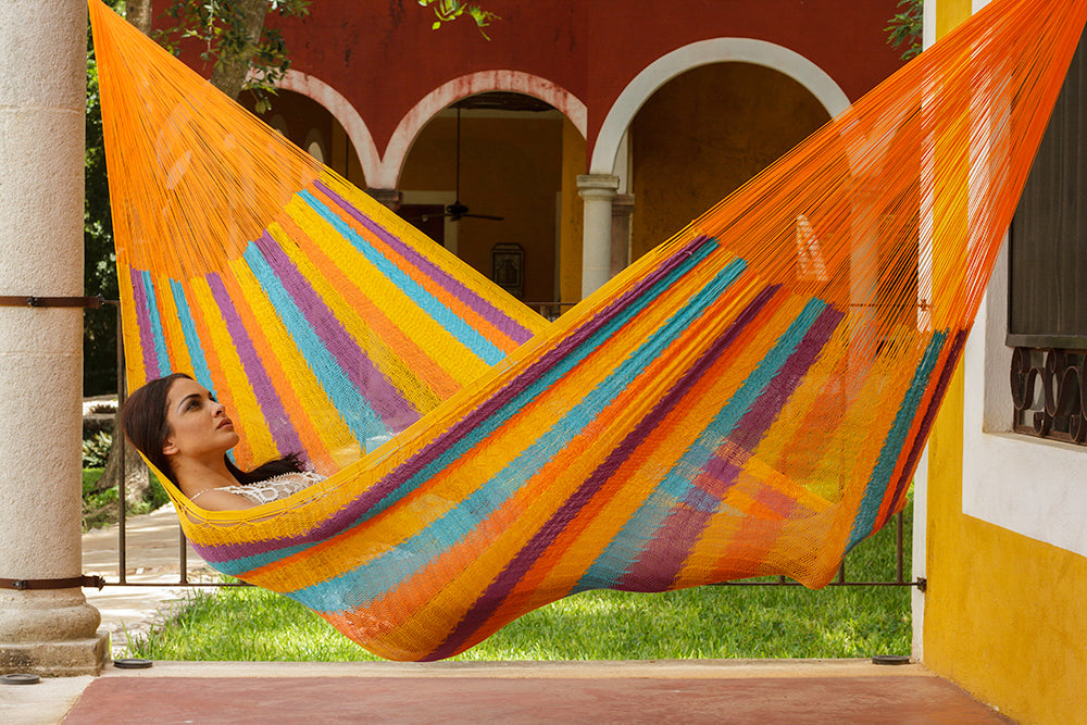 Mayan Legacy King Size Cotton Mexican Hammock in Alegra Colour