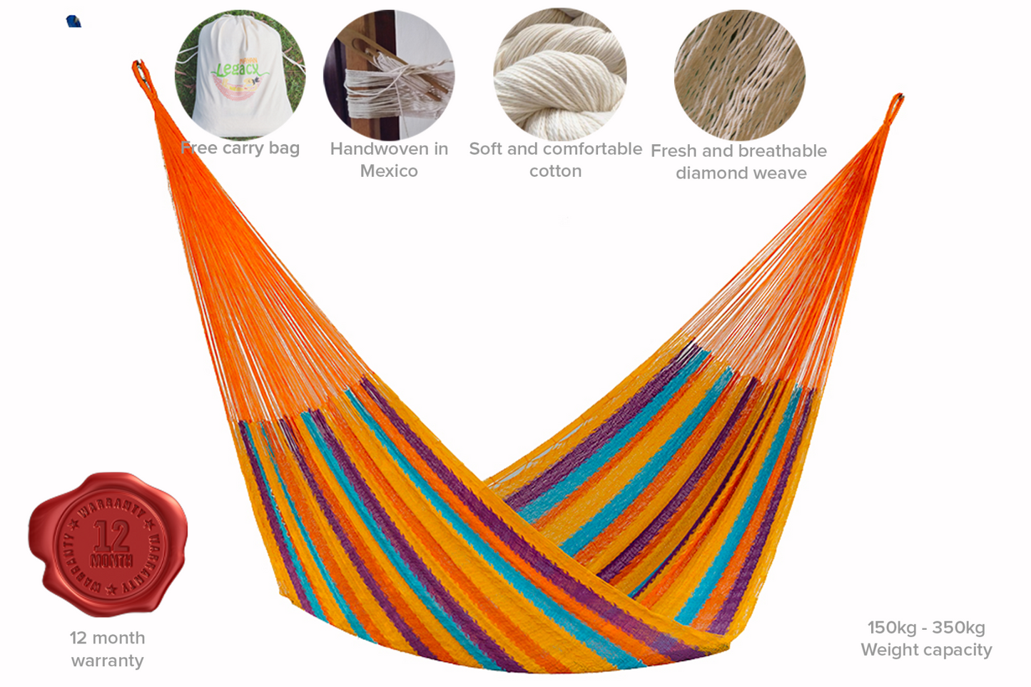 Mayan Legacy King Size Cotton Mexican Hammock in Alegra Colour