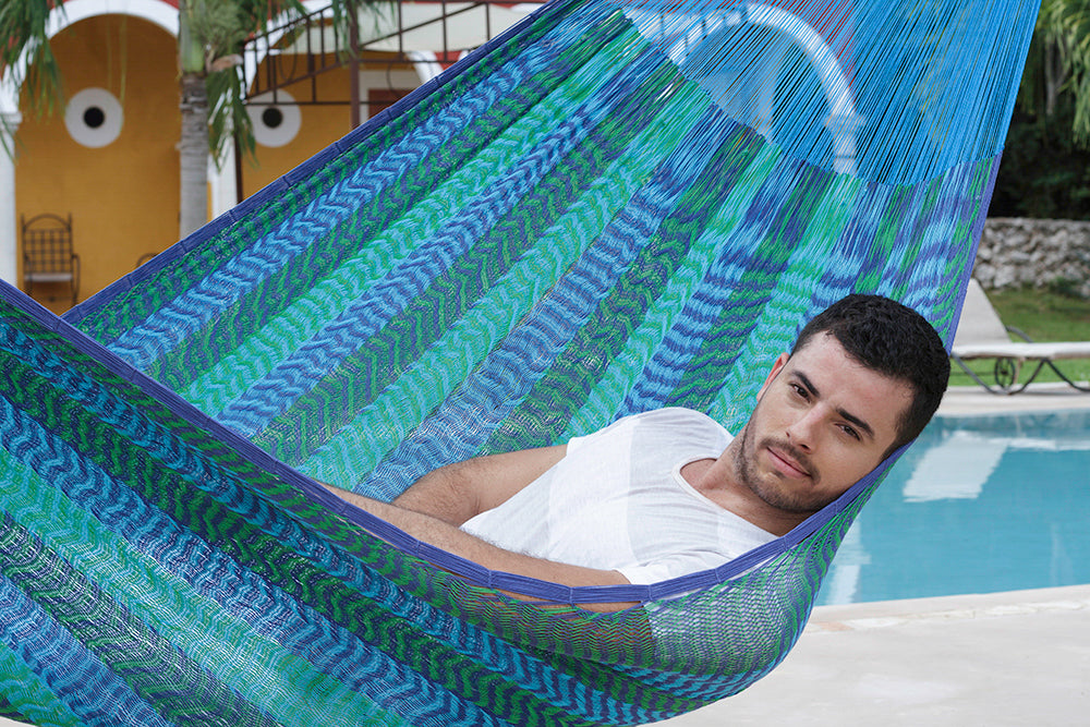 Mayan Legacy Single Size Cotton Mexican Hammock in Caribe Colour