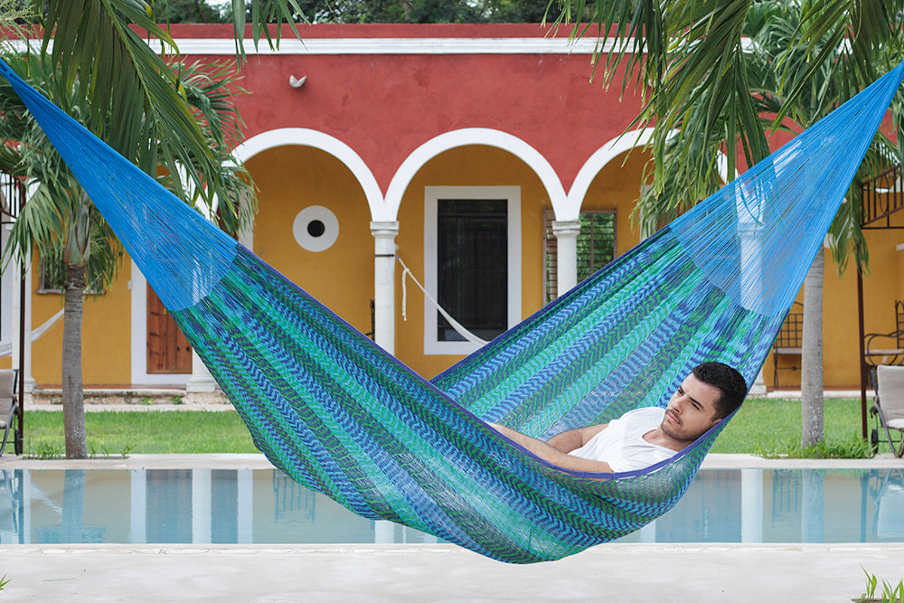 Mayan Legacy Jumbo Size Cotton Mexican Hammock in Caribe Colour
