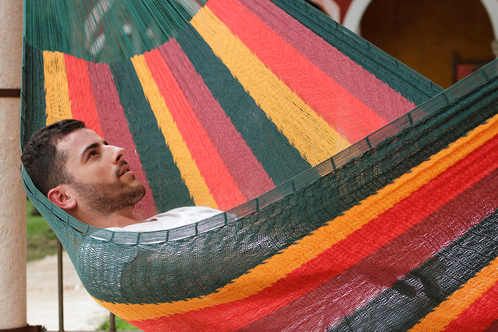 Mayan Legacy Queen Size Cotton Mexican Hammock in Imperial Colour