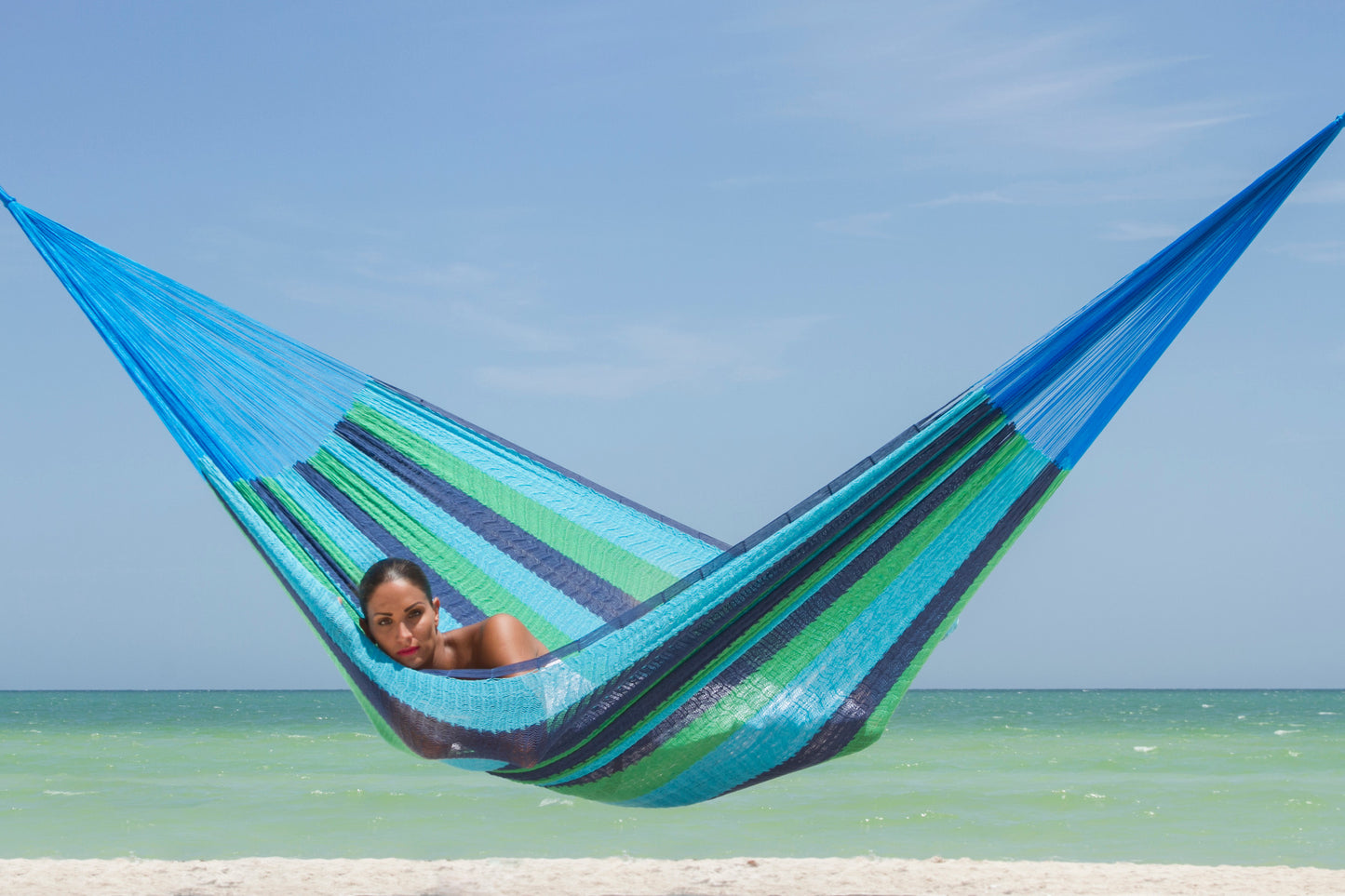 Mayan Legacy Single Size Cotton Mexican Hammock in Oceanica Colour
