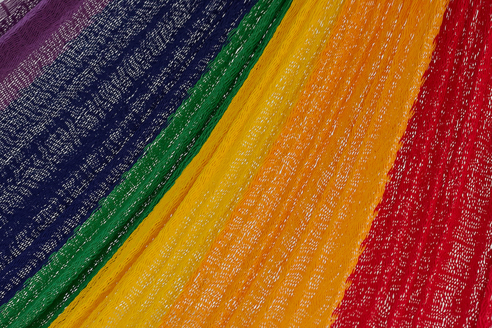 Mayan Legacy Queen Size Cotton Mexican Hammock in Rainbow Colour