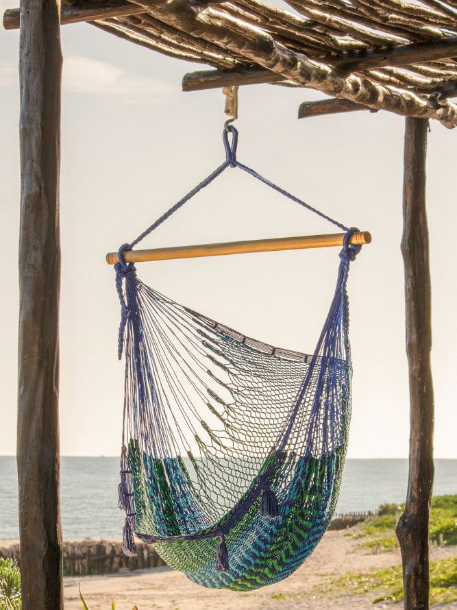 Mayan Legacy Extra Large Outdoor Cotton Mexican Hammock Chair in Caribe Colour