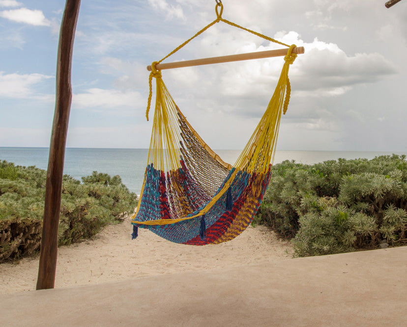 Mayan Legacy Extra Large Outdoor Cotton Mexican Hammock Chair in Confeti Colour