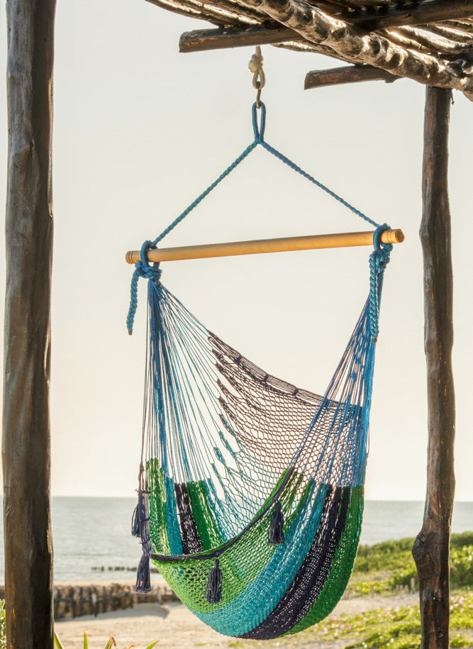 Mayan Legacy Extra Large Outdoor Cotton Mexican Hammock Chair in Oceanica Colour