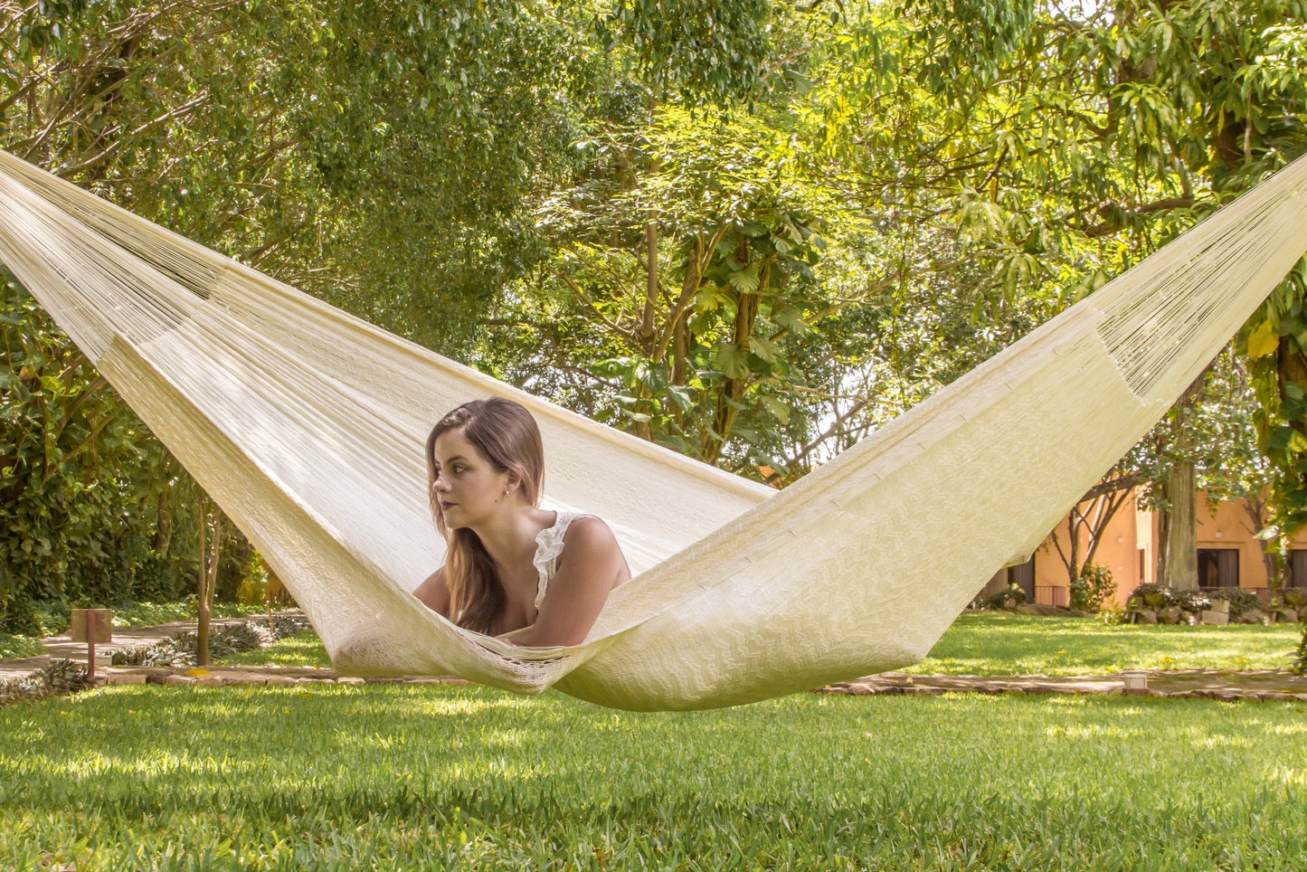 Mayan Legacy Jumbo Plus Size Nylon Mexican Hammock in Cream Colour