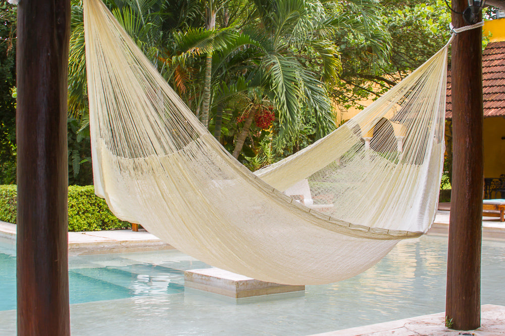 Mayan Legacy Jumbo Plus Size Nylon Mexican Hammock in Cream Colour