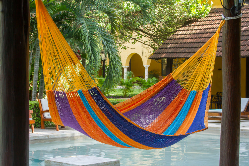 Mayan Legacy Queen Size Outdoor Cotton Mexican Hammock in Alegra Colour