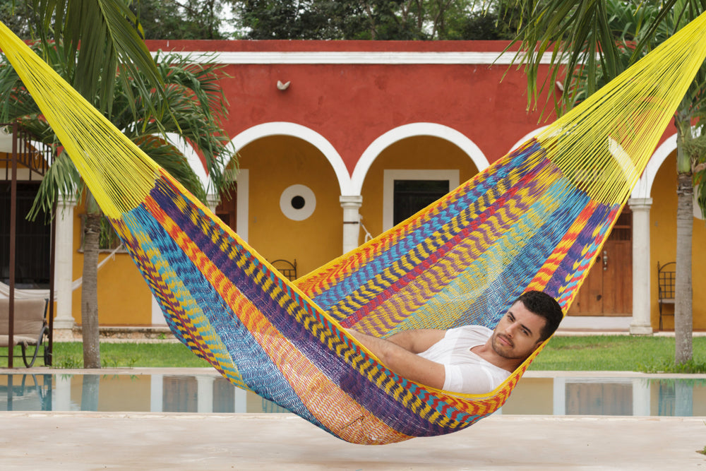 Mayan Legacy King Size Outdoor Cotton Mexican Hammock in Confeti Colour