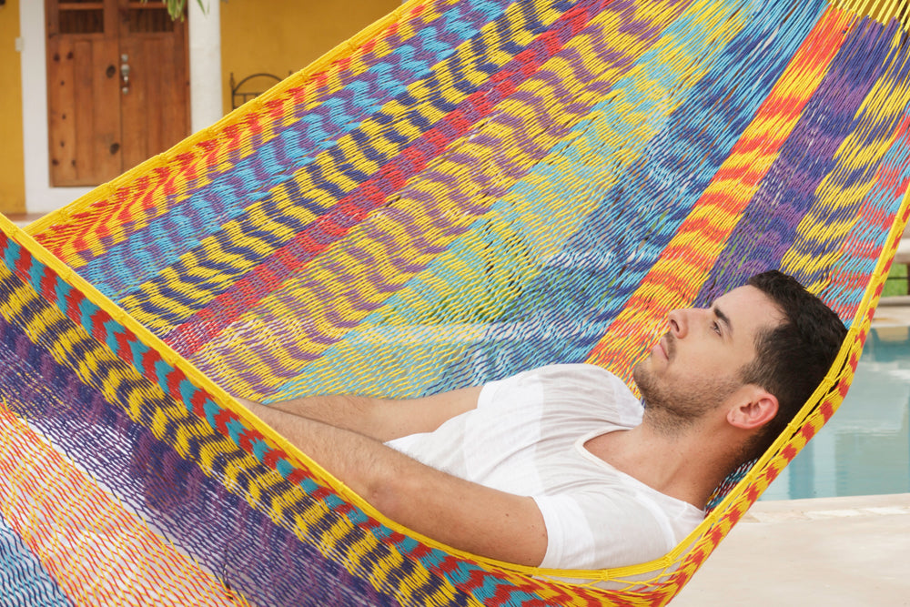 Mayan Legacy King Size Outdoor Cotton Mexican Hammock in Confeti Colour