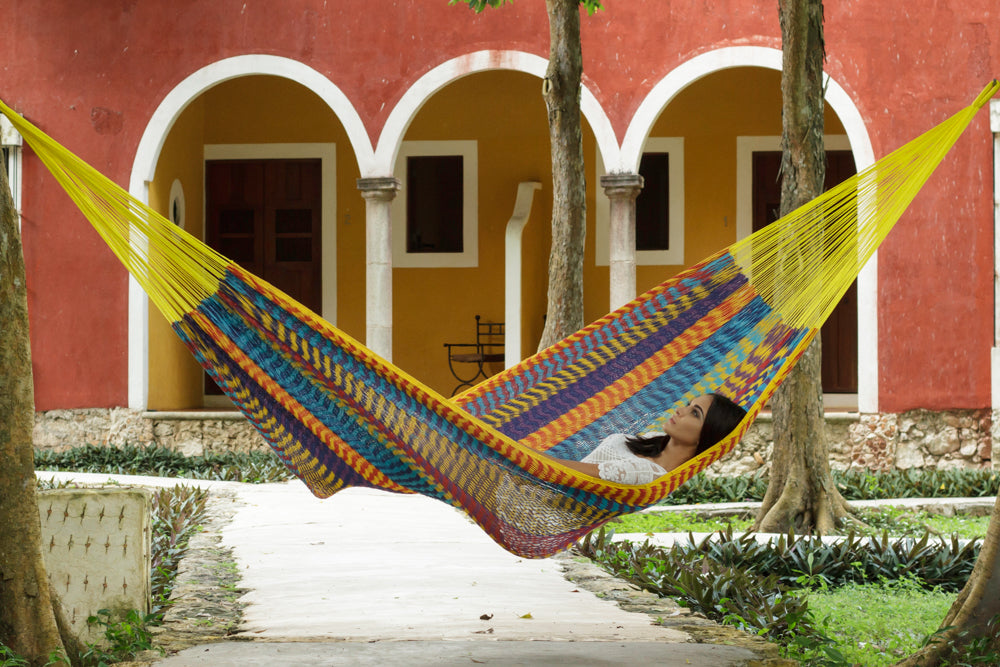 Mayan Legacy King Size Outdoor Cotton Mexican Hammock in Confeti Colour
