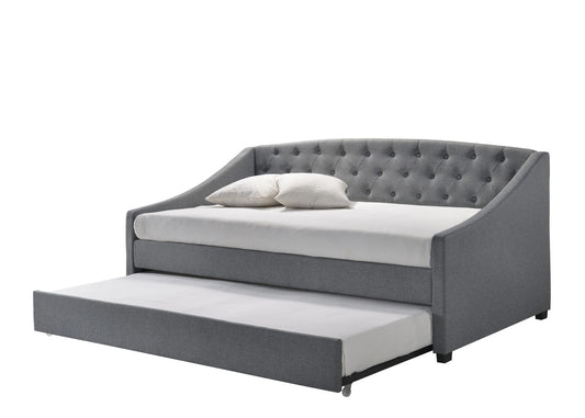 Daybed with trundle bed frame fabric upholstery - grey