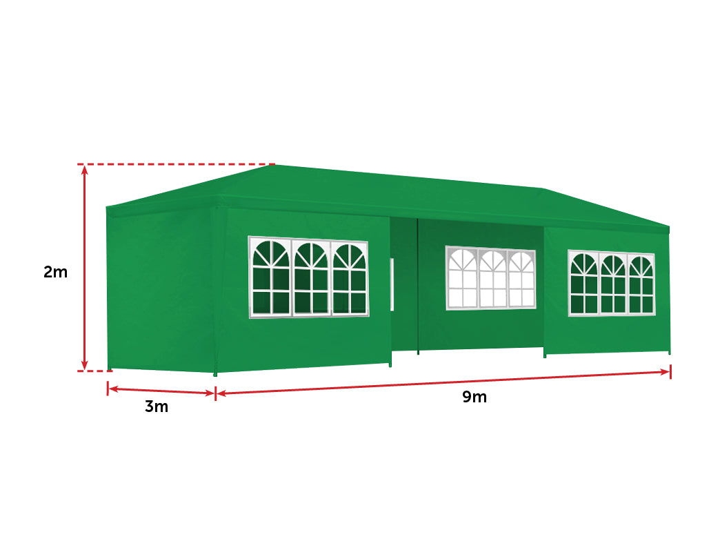 3x9m Wedding Outdoor Gazebo Marquee Tent Canopy Green