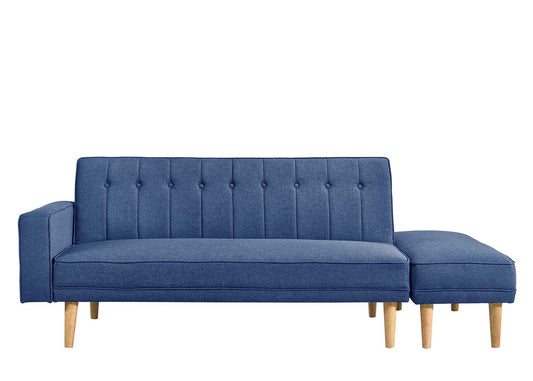 3 Seater Fabric Sofa Bed with Ottoman - Blue