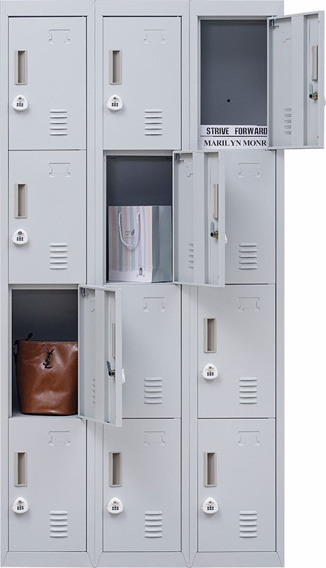 3-Digit Combination Lock 12 Door Locker for Office Gym - Light Grey