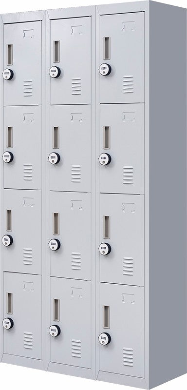 4-Digit Combination Lock 12 Door Locker for Office Gym - Light Grey