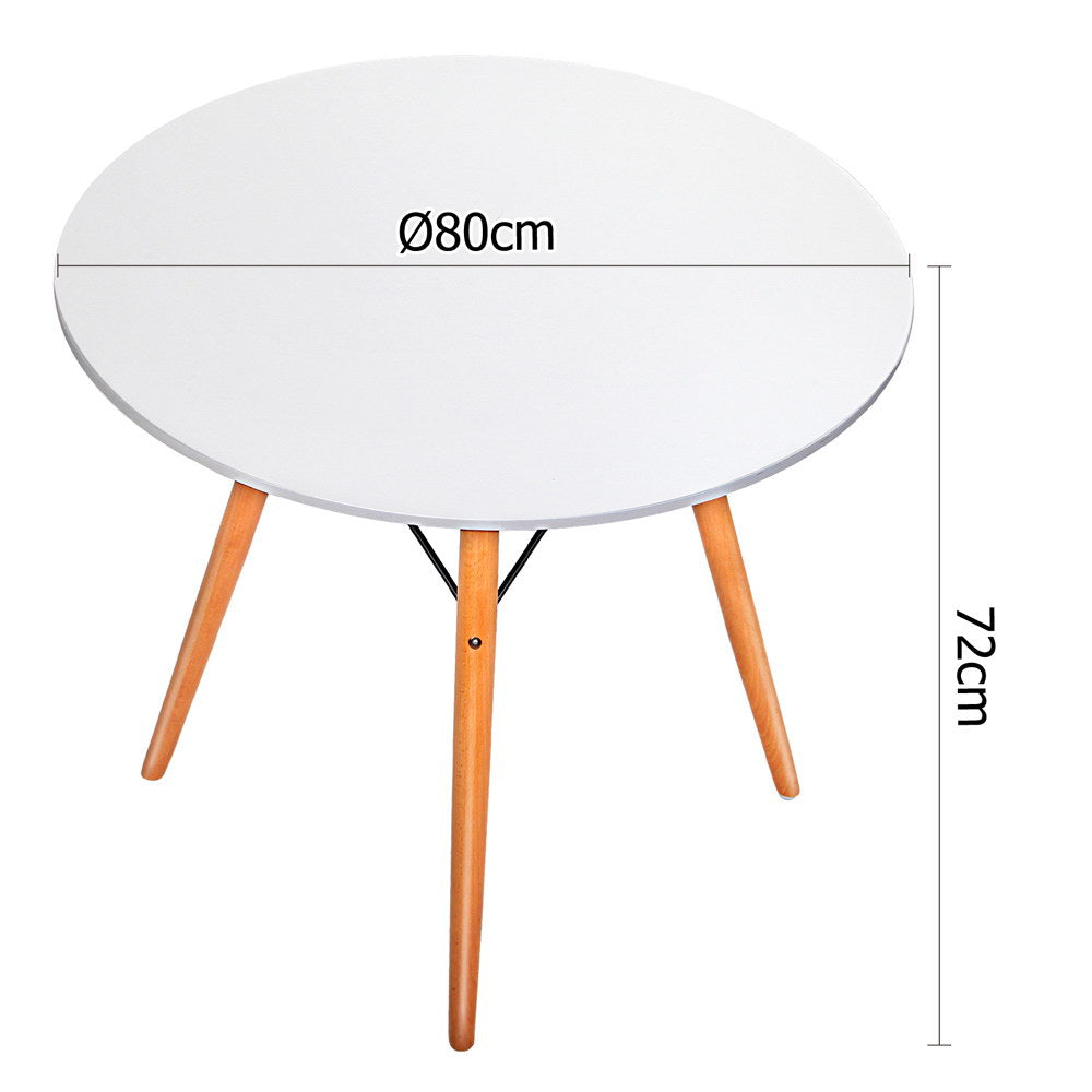 Artiss Dining Table Round Replica DSW Eiffel Cafe Kitchen Wood White 80cm