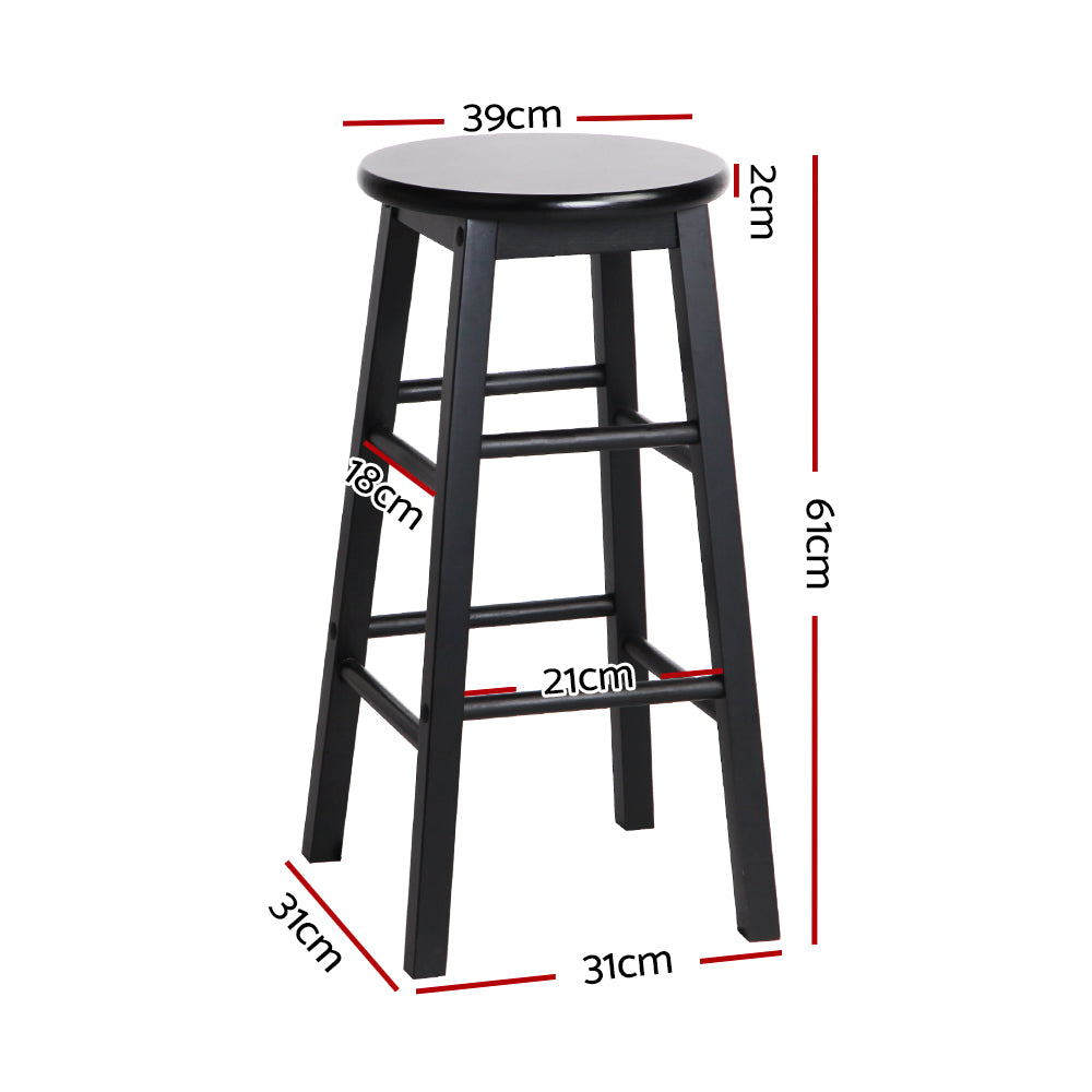 Artiss Set of 2 Beech Wood Backless Bar Stools - Black