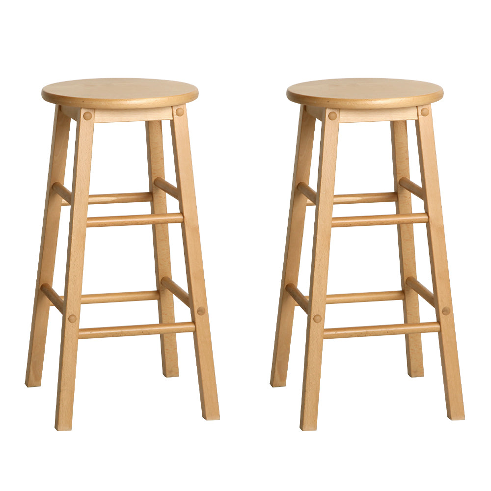 Artiss Set of 2 Beech Wood Backless Bar Stools - Natural