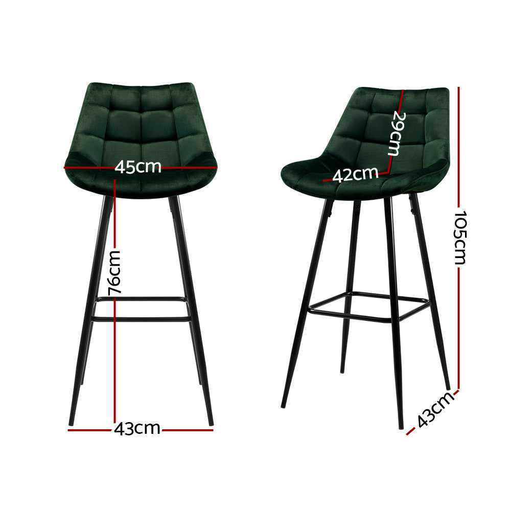 Artiss Set of 2 Velvet Bar Stools - Green