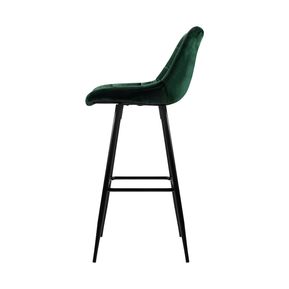 Artiss Set of 2 Velvet Bar Stools - Green