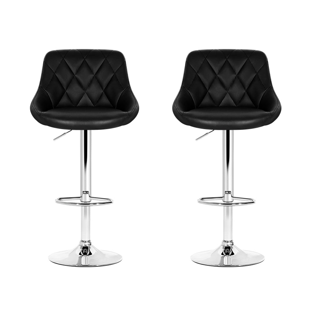 Artiss Set of 2 Bar Stools PU Leather Diamond Style - Black