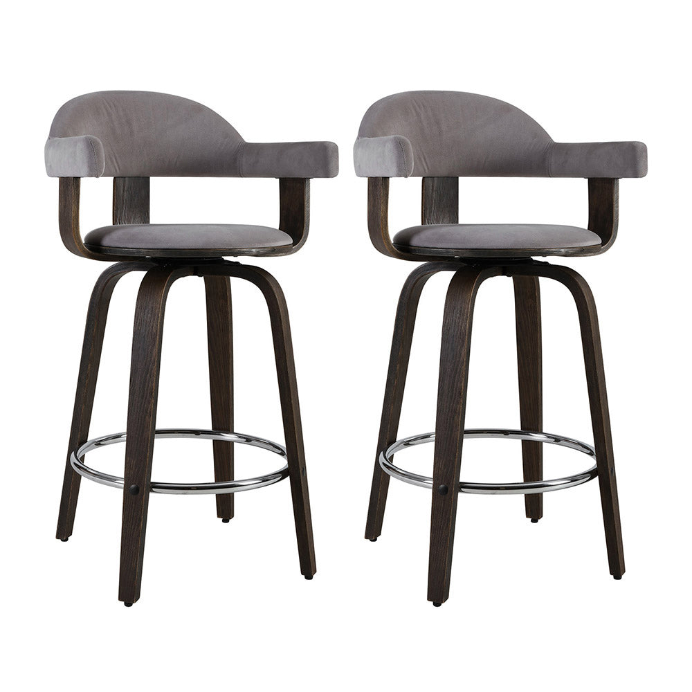 Artiss Set of 2 Bar Stools Wooden Swivel Bar Stool Kitchen Dining Chair - Wood, Chrome and Grey