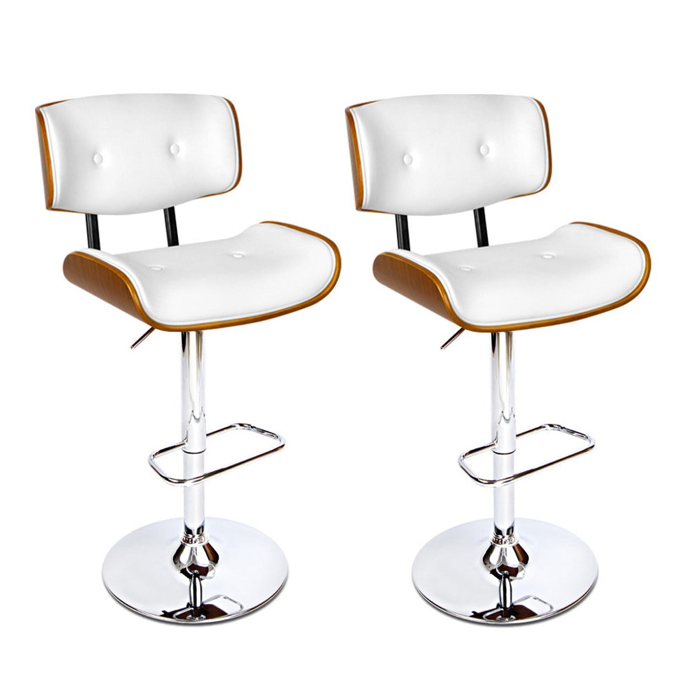 Artiss Set of 2 Wooden Gas Lift Bar Stool - White and Chrome