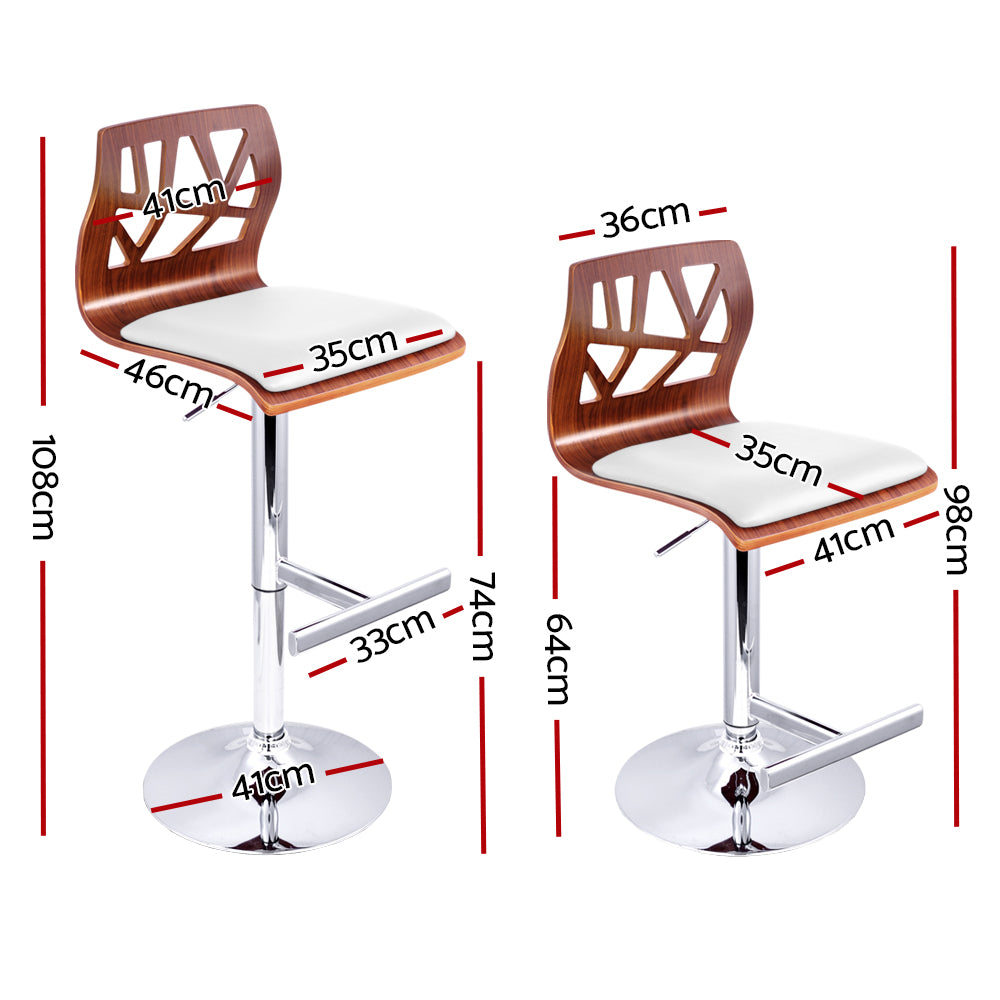 Artiss Set of 4 Wooden Gas Lift Bar Stools - White and Wood