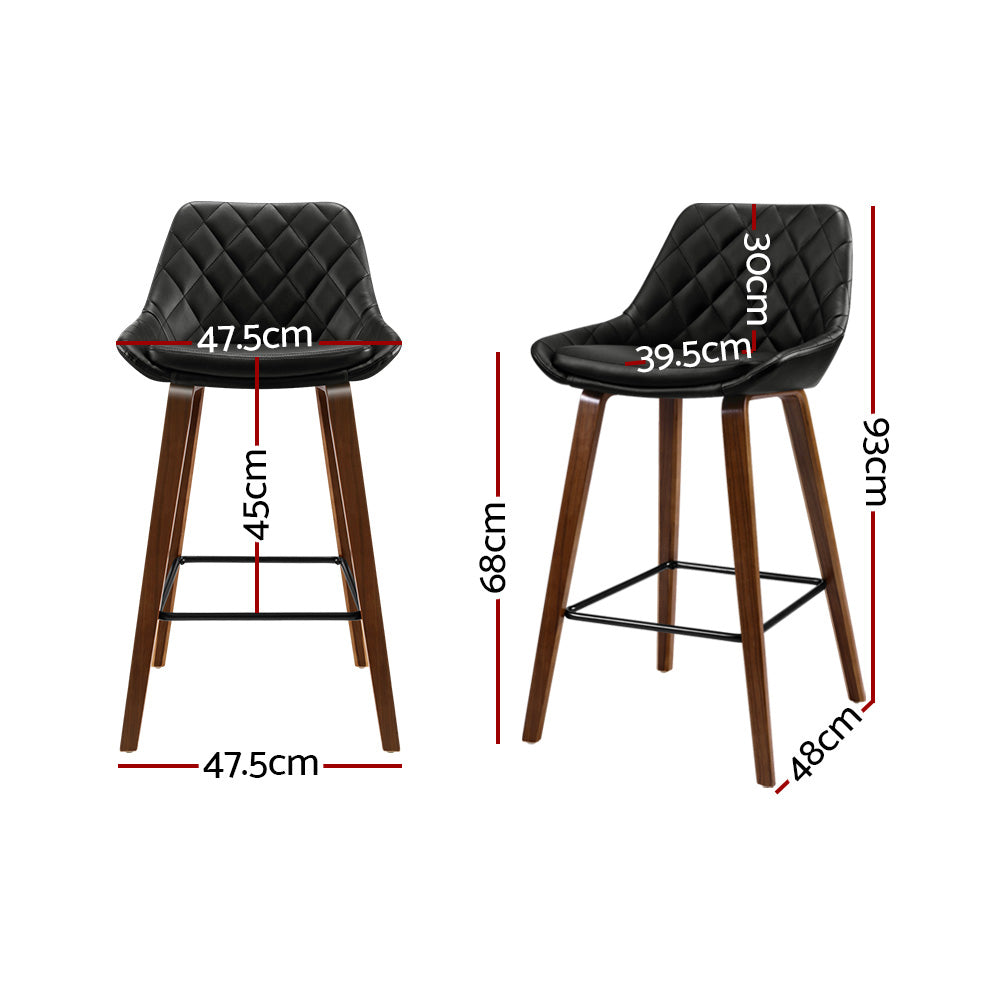 Artiss Set of 2 Bar Stools Bentwood PU Leather Diamond Pleat - Black